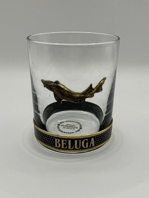 Beluga Glass Premium Vodka Russian Lowball Rocks Tumbler Glass Pewter Gold New