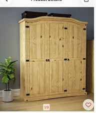 Vida Designs Corona 3 Door Pine Freestanding Hinged Wardrobe, Light Wood