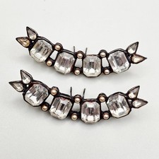 Vintage Rhinestone Shoe Clips Pair Emerald Cut Clear Stones Faux Pearls Art Deco