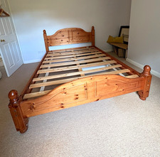 King Wooden Bed Frame Brown Slatted Base with Headboard & Footboard Used