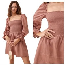New Reformation Dunes Smocked Mini Dress in Praline