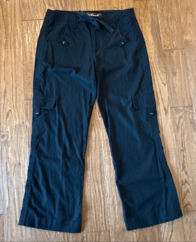 Pantalón utilitario Gloria Vanderbilt negro mezcla lino lazo cintura recortado 6p Foto 2 de 4