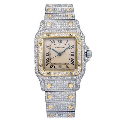 Pre-Owned Cartier Santos Galbée 29MM 1566 Champagne Roman Dial Yellow Gold Diamo