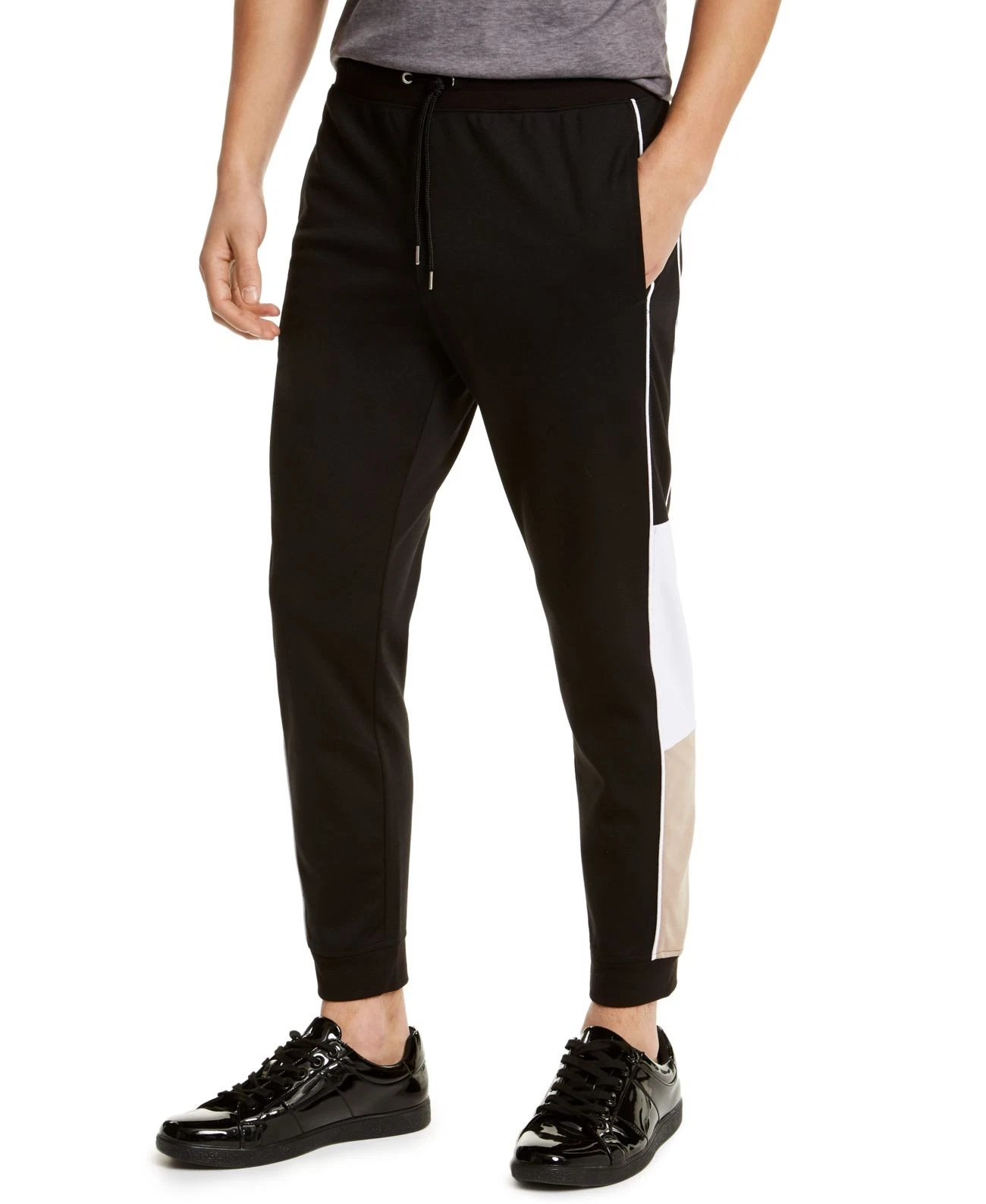 INC International Concepts Men’s Blocked-Side Jogger Pants (Black, 2XL)