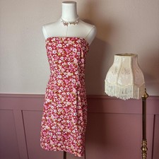 I.L.U floral vintage y2k strapless mini dress pink red sz medium cotton cottage