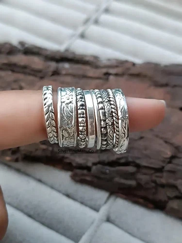 925 Silver Stackable Ring Set of | 8 Set Stacking rings stacks, .8textu All size
