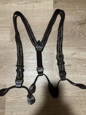 brown braided leather button suspenders handmade in Guatemala