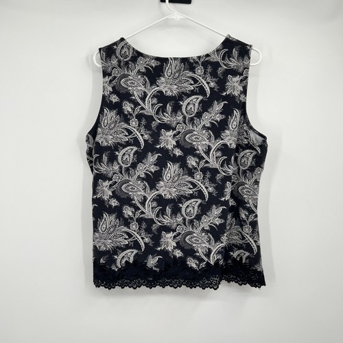 Coldwater Creek Black White Paisley Lace Hem Cotton Layering Tank Top XL - Picture 6 of 11