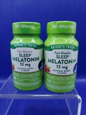 2 Pack Nature's Truth Melatonin 12 mg Fast Dissolve Tablets 60ct Berry Exp 02/27