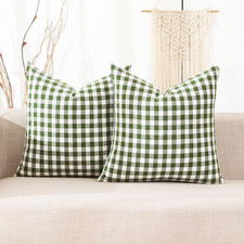 20X20 Sage Green Farmhouse Plaid Pillow Covers Set of 2, Spring Outdoor Checkere