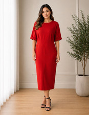 Boohoo Women’s Red Midi Cocoon Dress Short Sleeve Plus Size US 18 