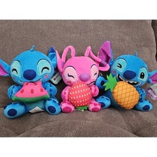 Disney Lilo Stitch 'Feed Me' Plush Set - Stitch Watermelon, Pineapple Angel