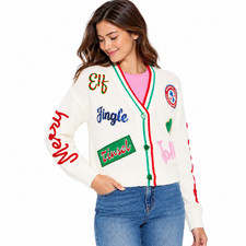 Women's Holiday Patchwork Festive Graphic Cardigan Small