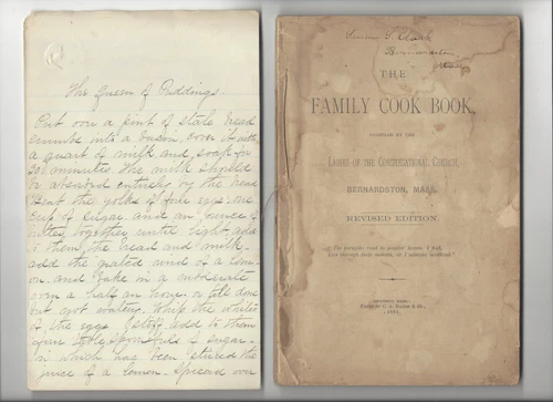 vtg 1800s FAMILY COOK BOOK Congregational Church ? Bernardston MA Mass cookbook