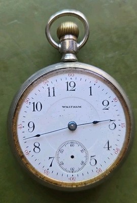 VTG Waltham Wind Up Mechanical Pocket Watch Silver Tone Open Face 2 1/4''