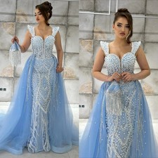 Elegant Pearls Mermaid Evening Dresses Sweetheart Detachable Train Party Gowns