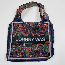 NEW Johnny Was Reusable Shopper Tote Bag Foldable Abstract Floral Paisley Black