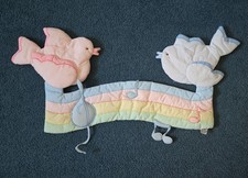 Vintage 80s Rainbow Birds Music Staff Baby Wall Decor Pastel Quilt Fabric 32x15
