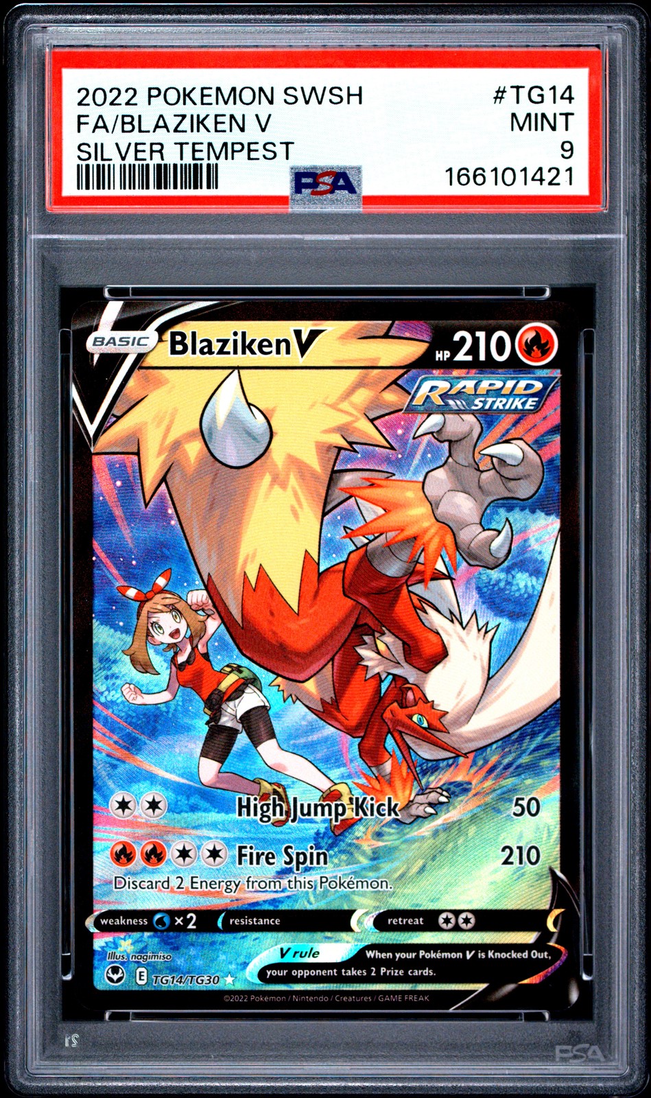 2022 POKEMON SWORD & SHIELD SILVER TEMPEST #TG14 FULL ART/BLAZIKEN V PSA 9