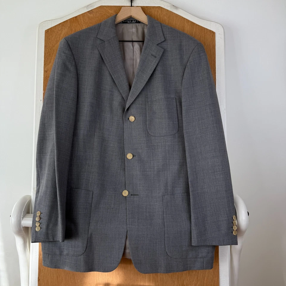 VTG Hugo Boss Suit Mens 40R Gray 3 Button 100% Wool Pants 36x31 Flat Front Solid - Image 2 of 4
