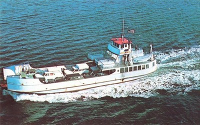 Blue Hill Bay ME Maine, Everett Libby Ferry Boat Aerial View, Vintage Postcard