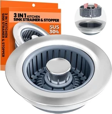 Kitchen Sink Drain Strainer Stainless Steel Stopper Anti-Clog Basket 3.5"