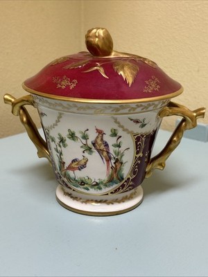 Antique Porcelain Service Bowl Rare  2pc Set -Birds Hand Painted Limoges France