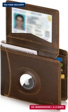 Wallet for Men with AirTag Holder - Crazy Horse Leather Mens Wallet for AirTag R