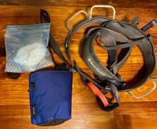 Blue Black Diamond Climbing Harness-Large-w/chalk bag+chalk and carabiner