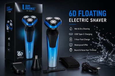 Men s Electric Razor Fast Charging Blue. Wet/Dry Rechargeable. Usb-C ￼