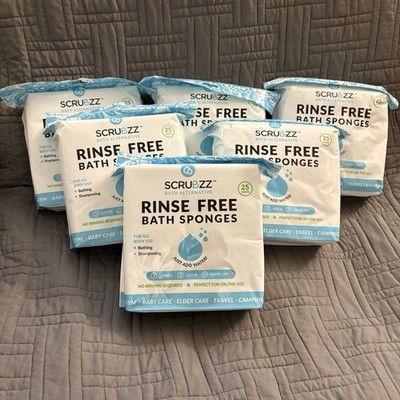6 Packs of SCRUBZZ Rinse Free 25pc Bath Single Shower Sponge 150 Total