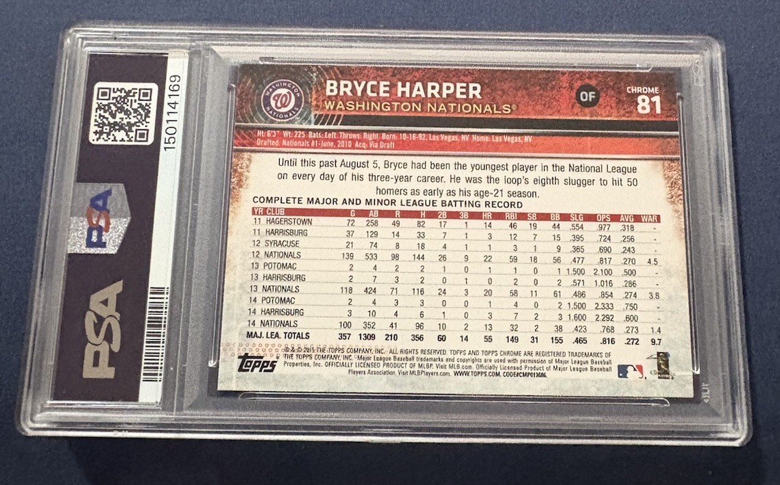 BRYCE HARPER Nationals 2015 Topps Chrome  REFRACTOR #81 PSA 10 Gem Mint 🔴⚾️⭐️ view 3