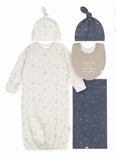 NWT Gerber Newborn 5pc Gift Set 0-6M Ribbed Gown 2 Hats Bib Blanket Unisex