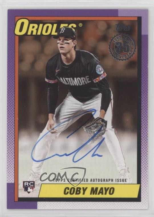 2025 Series 2 1990 Topps Baseball Gold 28/50 Coby Mayo Rookie Auto RC ob9