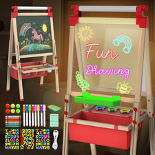 LED Kids Easel with Magnetic Board  Paper Roll - Perfect for Ages 4-12 