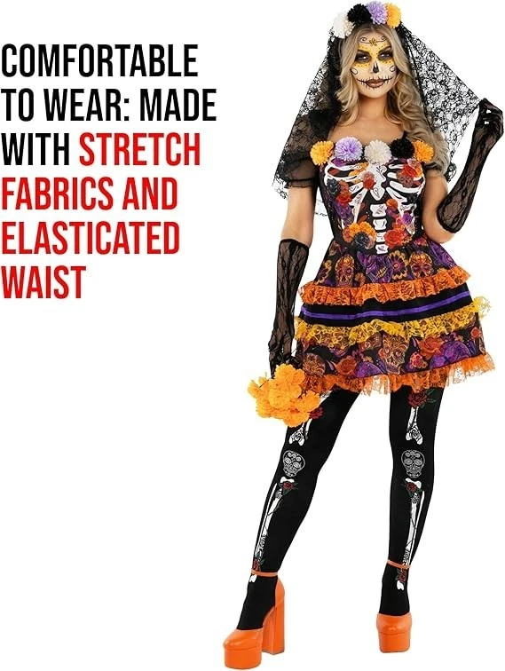 Women`s Day of The Dead Costume Senora Dia De Los Muertos Halloween Dress S-3XL - Image 3 of 4