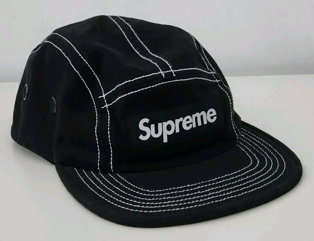 SS20 Supreme Champ Camping Cap Toile Chapeau Noir Logo Boite Couture Apparente