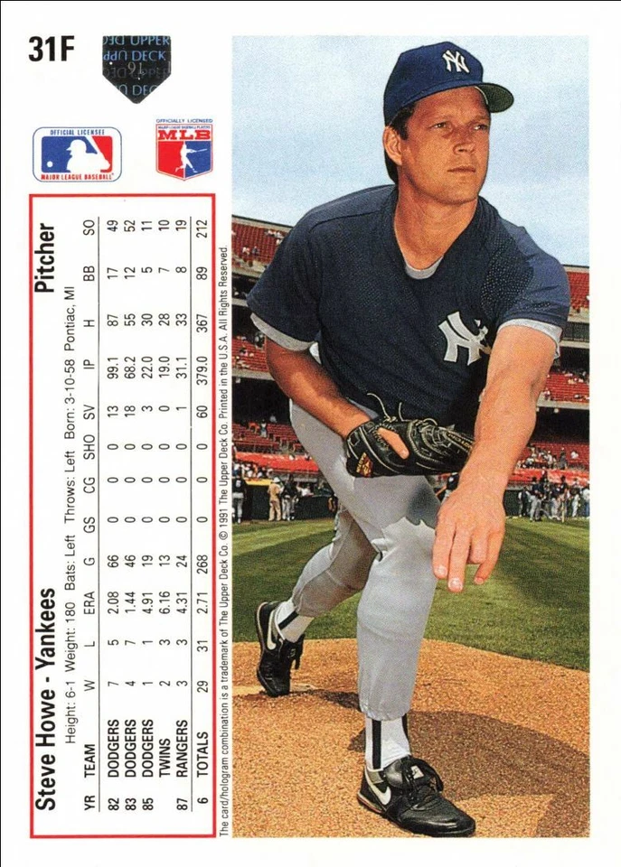 1991 Upper Deck Final Edition Steve Howe New York Yankees #31F - Image 2 of 2