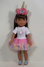 Pink Unicorn Dress Headband Doll Clothes For Wellie Wisher Wishers 14" Debs 