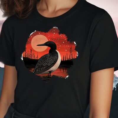 Frauen T-Shirt Seetaucher Vogel roter Mond Motiv Baumwolle Größe S bis 3XL