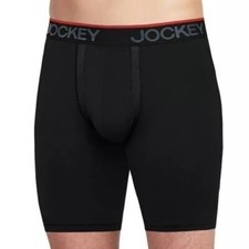 Mens Jockey Chafe-Proof Pouch Microfiber Long Leg Boxer Briefs 2XL Black NEW