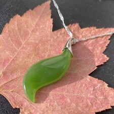 Jade Pendant Necklace Natural Canadian Nephrite Green Jade 48X16X7 mm 1222-1
