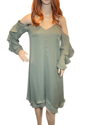 bar iii asymmetrical dress Women's Chiffon Dusty Olive Size Medium Lined NWT Maxi dress