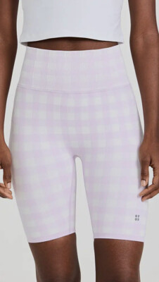 $59 Sweaty Betty Women's Purple Gingham Bike Shorts Size S