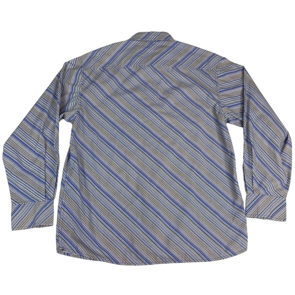 Camisa retro Y cromada con botones para hombre L azul marrón blanco algodón poliéster Foto 2 de 4