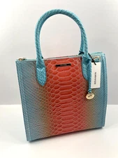 Brahmin Caroline Daylily Volute Croc Embossed Leather Shoulder Satchel Blue NWT