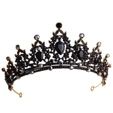 Black Crown Vintage Baroque Tiara Dark Goth Evil Queen diadem onyx edgy prom