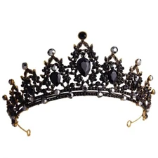 Black Crown Vintage Baroque Tiara Dark Goth Evil Queen diadem onyx edgy prom 