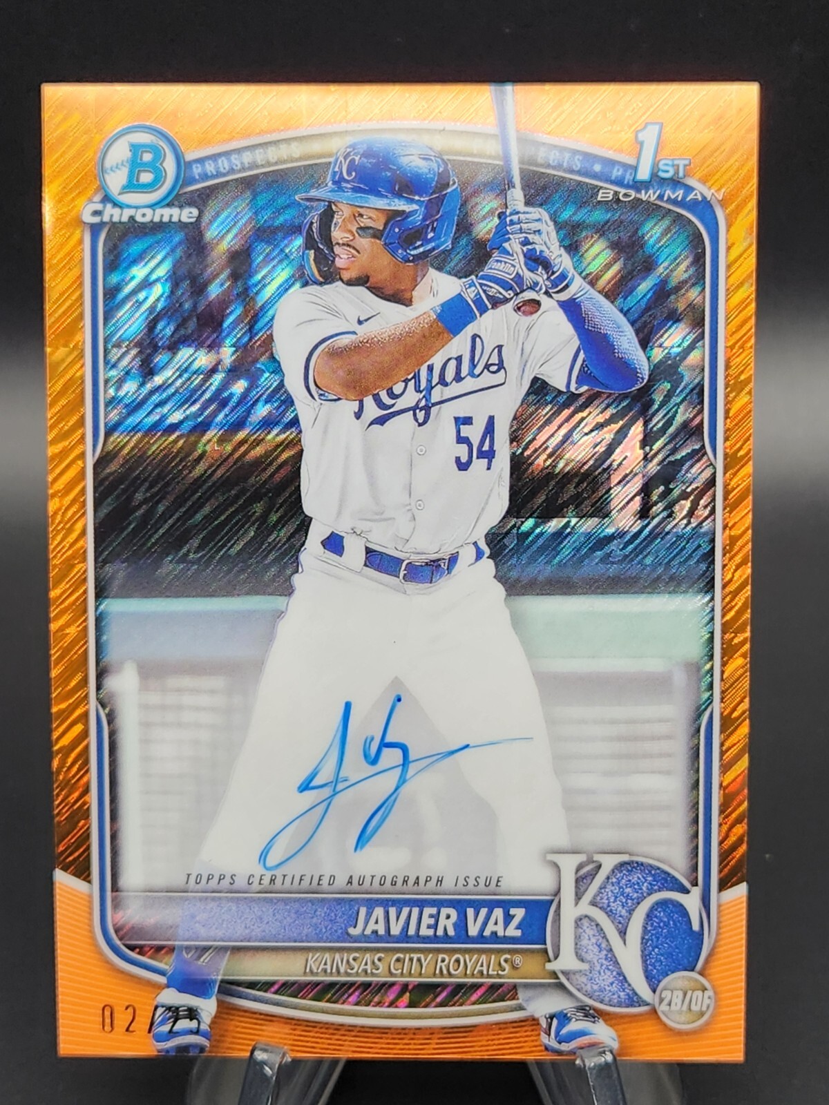 Javier Vaz 2025 Bowman Chrome 1st Bowman Auto Orange Shimmer #2/25