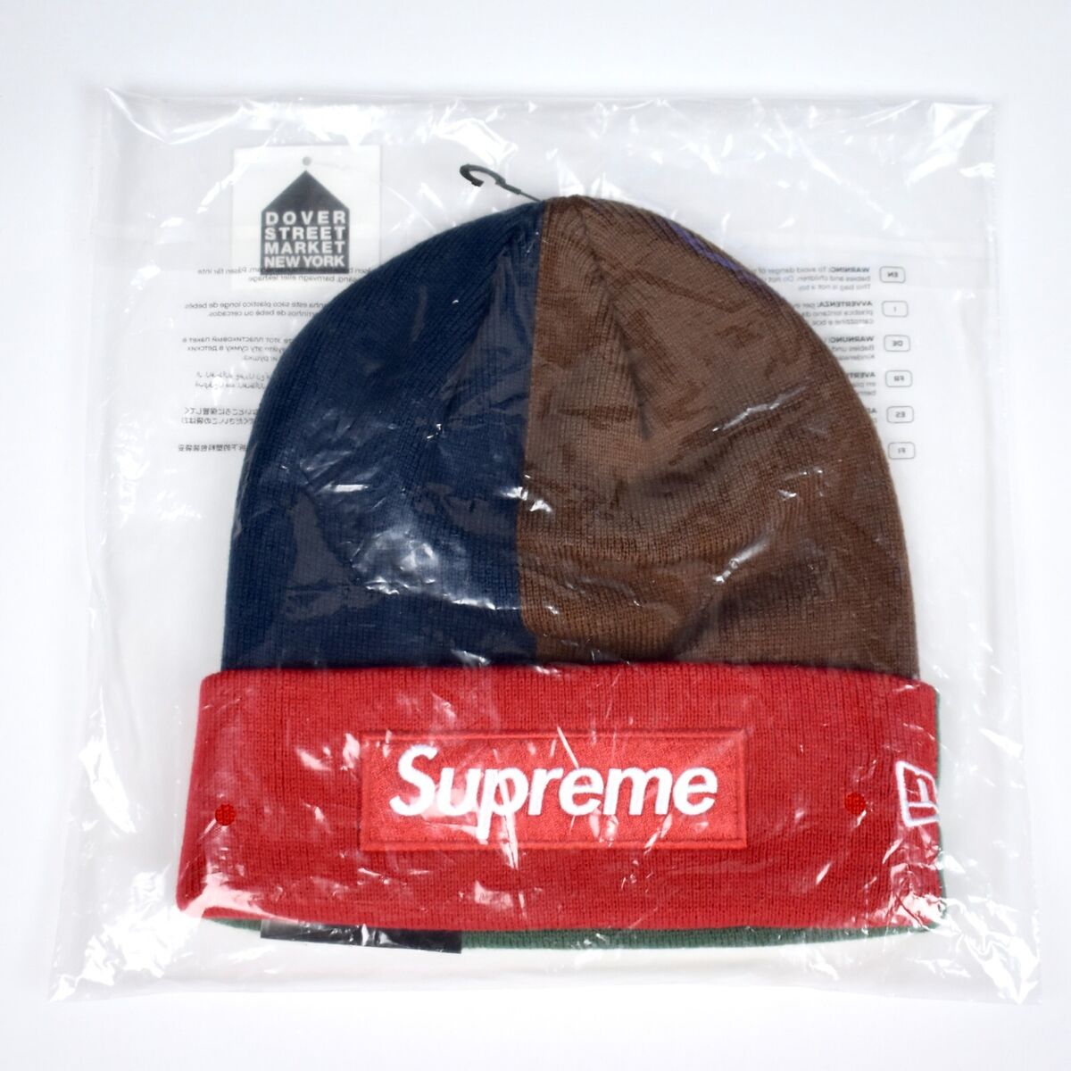NWT Supreme New Era Color Block Red Box Logo Beanie Knit Hat NWT Supreme New Era Color Block Red Box Logo Beanie Knit Hat